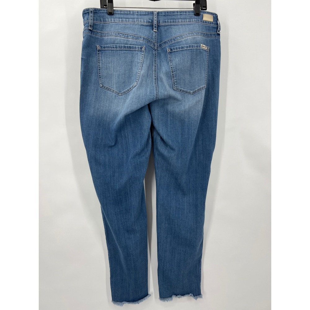Seven7 Premium Floral Bird Embroidered Tapered Jeans 14 Medium Wash Frayed Hem - Picture 2 of 10
